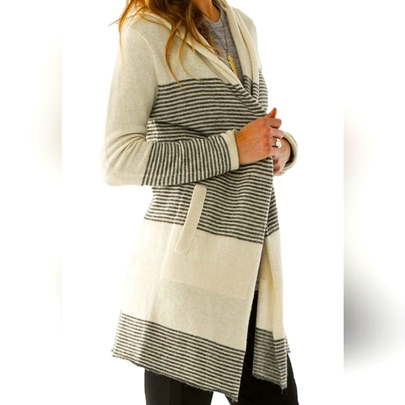 Carve Designs Sweaters - CARVE Wool Alpaca Blend Open Front Hooded Long Duster Cardigan Striped XL
